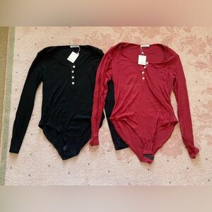 NEW NWT Bundle of 2 Mangopop Women’s Ribbed Long Sleeve Bodysuits Large L